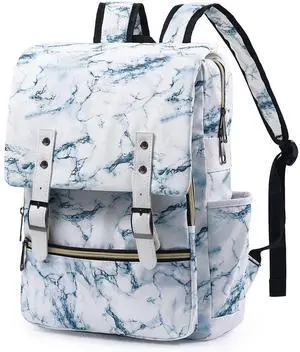 Junlion College Student School Bag Slim Laptop Backpack Travel Rucksack Daypack Marbling White