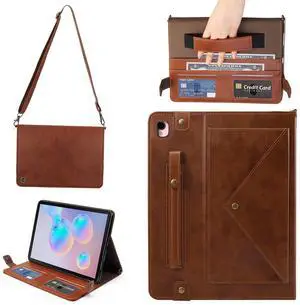 Handbag Case for iPad 10.2" (2019-2021) & iPad Pro/Air 10.5", Techcircle Folio Stand iPad Crossbody Wallet Case with Pencil Holder & Envelope Pocket, Hand Strap+Shoulder Strap Protective Cover, Coffee