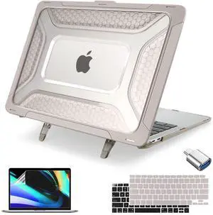 Teryeefi for MacBook Air 13 Case 2020 2019 2018 Release (A2337 M1/A2179/A1932), Kickstand Shockproof Hard Shell & Keyboard Cover & OTG Adapter for MacBook Air M1 13.3 inch with Touch ID, FW-Beige