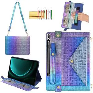 Shiny Case for Samsung Galaxy Tab S10 Ultra/S9 Ultra/S8 Ultra 14.6" Handbag with Pen Holder, Techcircle Iridescent PU Folio Envelope Pocket Stand Cover with Hand Strap+Shoulder Strap, Shiny Indigo