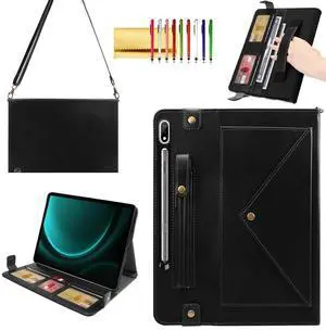 Handbag Case for Samsung Galaxy Tab S10+ Plus/S9 FE+/S9+ Plus 12.4", Techcircle Folio Stand Crossbody Wallet Case w/S Pen Holder & Card Slots Thin Pocket, Built-in Hand Strap & Shoulder Strap, Black