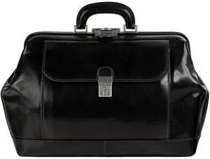 Time Resistance Leather Doctor Bag - Top Handle Medical Briefcase - Gladstone Handbag (Black)