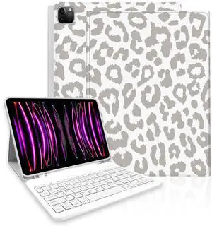 TopPerfekt for iPad Pro 11" 4th/3rd/2nd/1st Gen (2022/2021/2020/2018) Keyboard Case, Magnetically Absorbent, Auto Sleep/Wake, Support 2nd Gen Pencil Wireless Charge, with Pencil Holder - Grey Leopard