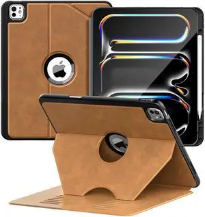 TiMOVO Case for iPad Pro 13 Inch M4 (2024), Adjustable Multiple Viewing Angles Protective Cover with Pencil Holder Support Pencil Pro and Pencil (USB-C), Auto Wake/Sleep, Brown