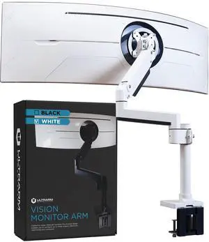 ULTRARM Heavy Duty Monitor Arm for Ultrawide Monitors up to 57" and 44 lbs, Single Desk Stand, Pneumatic Height Adjustable, Modular Extension Arms - Max VESA 100x100, White, MA20PW-S