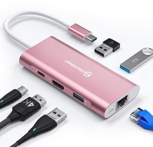 UtechSmart USB C Hub, Ethernet Multiport Adapter 6 in 1 USB C to HDMI Dock Compatible for MacBook Pro/Air, Chromebook, Dell XPS, HP and Type C Devices (Gigabit Ethernet 100W PD 4K HDMI USB 3.0) Pink