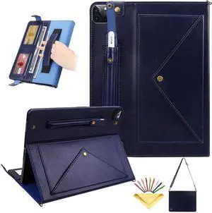 UUcovers Crossbody Handbag Case for iPad Pro 11 inch M4 2024 (Model: A2836 A2837 A3006) with Pencil Holder/Shoulder Strap/Hand Strap/Pockets, Stand PU Leather Carrying Magnetic Wallet Cover, Blue