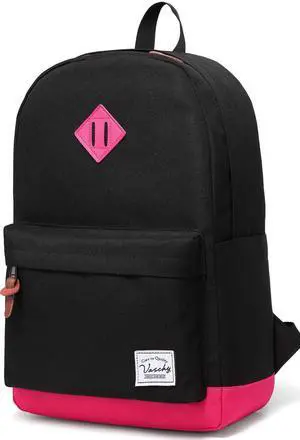 VASCHY Backpack for Teen Girls, Unisex Classic Water Resistant School Backpackkck Fits 15Inch Laptop (Black Fushia)