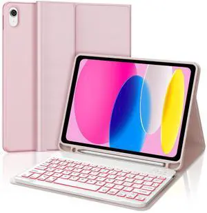 WINCHKING Backlit Keyboard Case for iPad 10th Generation 10.9 inch 2022,7-Color Backlit,Detachable Wireless Bluetooth Keyboard Multi-Angle Folio Cover with Pencil Holder for iPad 10th Gen(Pink)