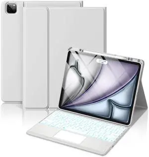 Hamile for iPad Air 13-inch Case Keyboard (M3/M2) - Magnetic Wireless Keyboard with Multi-Touch Trackpad 7 Colors Backlit Stain Proof Folio Cover for iPad Pro 12.9 6th 5th 4th 3rd Gen - Light Gray