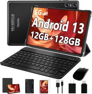 2025 Android 13 Tablet 10 inch Tablet with 12GB RAM + 128GB ROM,1TB Expand,2.0GHz Octa-Core Processor,IPS HD Display,Support 5G WiFi,GPS,Bluetooth 5.0 with Keyboard,Mouse - Black