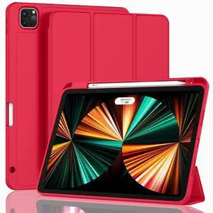 ZryXal New iPad Pro 12.9 Inch Case 2022/2021/2020(6th/5th/4th Gen) with Pencil Holder,Smart iPad Case [Support Touch ID and Auto Wake/Sleep] with Auto 2nd Gen Pencil Charging (Red)