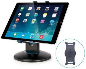 Premium 360° Rotating Tablet Stand for Desk  Adjustable Tablet Holder for 7.9 to 13 Devices, Swivel Weighted Base, Sturdy Black Metal iPad Stand for Office, Home, and Retail Display
