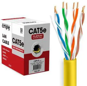 Cmple - Cat5e Plenum Cable 1000ft, CMP, Yellow, 350MHz Gigabit Ethernet Solid Network Internet Bulk UTP