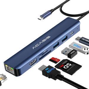 ACASIS USB C Hub Ethernet,7 in 1 USB C to 4k@60Hz HDMI Display Multiport Adapter,TF/SD Card Reader,Dual USB 3.0 Data Ports PD 100W Charging,USB C Splitter Long Cable for iPhone/Mac Book/Dell/Acer/HP