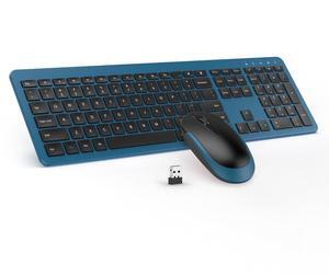 Wireless Keyboard and Mouse Combo - Full Size Slim Thin Wireless Keyboard Mouse with Numeric Keypad 2.4G Stable Connection Adjustable DPI (Dark Blue)