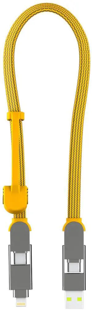 Rolling Square inCharge XL 30 cm - USB-C Cable, Universal Smartphone Cable, Gift for Men, 6-in-1 Universal Charger for Smartphones, Technical Gadget, Yellow, Lightning Cable 100W
