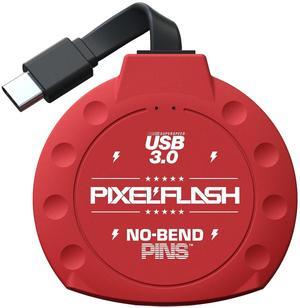 PixelFlash Compact Flash Card Reader USB C - 2" Cabled CF Memory Card Reader, Tactical Card Reader for USB-C Devices, CompactFlash Adapter Rugged Flat Cable USB 3.1 Type C - No-Bend Pins, Red