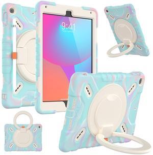 PEPKOO Triple Shockproof Case for iPad 5th/6th Generation 9.7 inch 2017 2018 and iPad Air 2 Gen, Heavy Duty Kid Boy Girl Cover with Pencil Holder/Handle Kickstand/Shoulder Strap, Colorful Blue