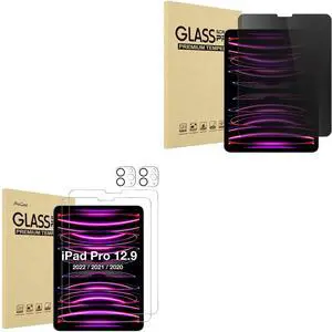 ProCase iPad Pro 12.9 Inch Privacy Screen Protector Bundle with 2+2 Pack Screen Protector for iPad Pro 12.9 inch 6th 5th 4th Generation 2022 2021 2020 with Camera Lens Protector