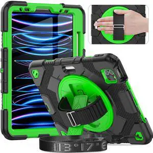 Timecity for iPad Air 5th/ 4th Generation Case 10.9 inch, for iPad Pro 11 inch Case: with Strong Protection, Screen Protector, Hand Strap, Shoulder Strap, 360° Rotating Stand - Green