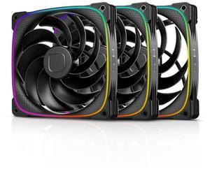 Geometric Future Squama 2503R Reverse Blade RGB PWM Fan - 140mm - 3 Pack - Performance & Silent Balance - Dual Lighting Loop - 5V 3pin addressable RGB - 4pin PWM - Black(GEO-S2503RB-14T)