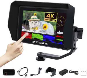 ANDYCINE A6 Plus V2 6" On Camera Monitor Bundle, 1920x1080 IPS Field Touchscreen HDR 4K HDMI 8.4V DC 5V2A USB C with Carry Case, Sunhood 3D LUT Waveform Peaking Focus Zebra