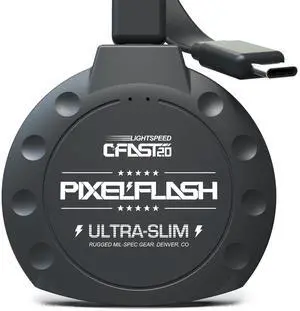 PixelFlash CFast 2.0 Card Reader USB C (Black) - Memory Card Adapter with Cabled Type-C USB 3.1 Gen 2, Up to 10Gbps File Transfer, Ultra-Slim & Anti-Slip Rubber Shell, Compatible with Most Brands & OS