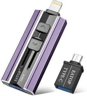EATOP 128GB Flash Drive Intended for iPhone iPad Android and Computers, Photo Stick for Phone Memory Storage Easily Backup Photos Videos, Plug and Play, No Application Required (Dark Purple)