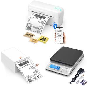 MUNBYN RW402B Bluetooth Thermal Label Printer+Thermal Direct Shipping Label (Pack of 500 4x6 Fan-Fold Labels)+Shipping Scale, Accurate 66lb/0.1oz Postal Scale
