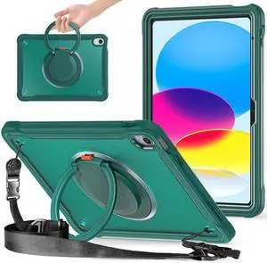 Batianda Ultimate Protective Case for New iPad 11 2025 A16 Chip/iPad 10th 10.9-inch 2022 Sturdy Rugged Shockproof Silicone Tablet Cover with 360° Rotatable Kickstand & Shoulder Strap, Teal