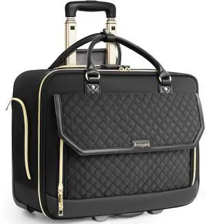 Arcoyard Rolling Laptop Bag, Water Resistant Briefcase for Women with Wheels, 17.3 Inch Computer Bags with Leather Handle, Roller Teacher Bag for Work Business, Flight Approved, TSA Friendly, Black