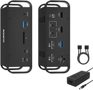 MacBook Pro Docking Station Dual Monitor with 2 HDMI 4K Display,14 in 2 USB C Dock,100 AC Power Adapter, 18W PD Charging Port, Ethernet, 4 USB A Port, Twin USB C for Mac Thunderbolt 3/4 Laptops