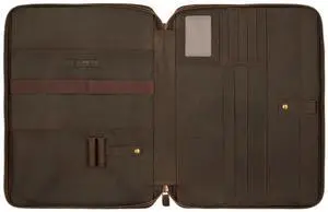 Awesometik Leather Organizer,Macbook Bag Genuine Full Grain Leather, Crazy Horse Leather Portfolio Bag with Multiple Slots (Brown, Up to 14 inch)
