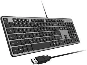 B.FRIENDit Wired USB Keyboard, Comfortable Quiet Chocolate Keys, Durable Ultra-Slim Wired Computer Keyboard(QWERTY) for PC, Windows 11/10/8/7/XP/Vista KB1430 - Grey