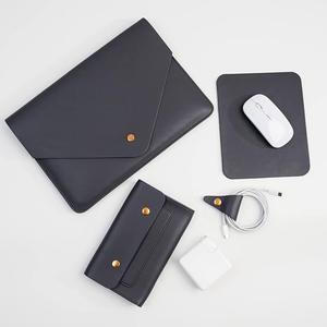 Benfan PU Leather Laptop Sleeve 13 Inch Compatible for 2024 13inch MacBook Air M3,13 MacBook Pro M2, Surface Pro 3 4 5 6 7, Dell XPS 13 with Small Pouch, Mouse Pad and Cord Organizer Color Dark Grey