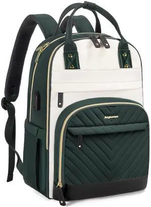 Laptop Backpack for Women Work Bag - 15.6 inch Travel Backpack with USB Charger Business Computer Backpacks for Work College Back pack for Teacher Casual Waterproof Bookbag for Nurses Beige Green