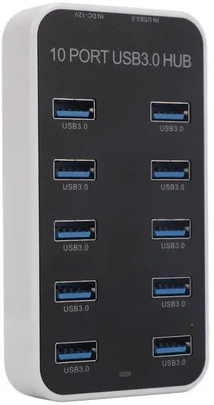 Powered USB 3.0 Hub, 10 Ports USB Data Hub Splitter, 5Gbps Data Transfer USB Docking Station for Laptop, PC, Computer, Compatible with 2003, XP, 7, 8, 10, 11