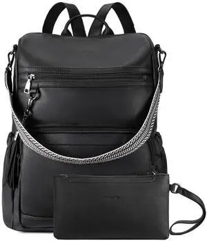 BOSTANTEN Leather Laptop Backpack for Women Designer Travel Backpack with Laptop Compartment Ladies Computer Shoulder Bags Black