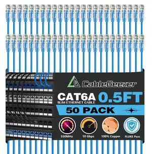 CableGeeker Patch Cables Cat6a 0.5ft (50 Pack) Slim, Cat6 Ethernet Patch Cable 10G Support, Snagless RJ45 Cat 6 Patch Cable for Patch Panel to Switch, Flexiable Network Cable - 0.5 Feet Blue