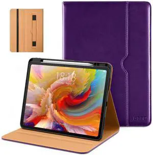 DTTO for iPad Pro 13 inch Case (M4) 2024, Premium Leather Business Folio Stand Cover with Pencil Holder - Auto Wake/Sleep and Multiple Viewing Angles, Built in Hand Strap & Pocket, Dark Purple