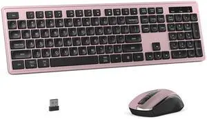MPTOG Wireless Keyboard and Mouse Combo, Full-Size 104-Key Office Keyboard with 15 Function Keys, Numeric Keypad, Single USB Receiver, Compatible with PC and Laptop(Pink)