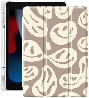 Idocolors Funny Ghost Face Pad Case for 10.2 Inch iPad 7th/8th/9th Generation (iPad 2019/2020/2021) Cute Brown Girly Anti-Scratch Shockproof with Pencil Holder Lightweight Smart Trifold Stand Cover