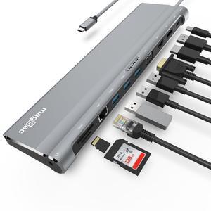 USB C Docking Station Dual Monitor 12 in 1 Laptop Docking Station 3 Monitor 4K Display with HDMI, DP, VGA, USB 3.0, 100w USB C PD, 1000Mbps LAN, TF/SD, Audio, USB C Dock Compatible with Windows Laptop