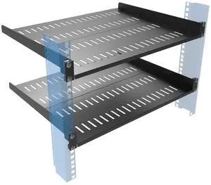JINGCHENGMEI 2 PCS 1U Vented Server Rack Shelf, 14-17 Inch Adjustable Universal Cantilever Rack Mount Tray for 19 Inch Networking Equipments Rack Enclosure, Black (1U14In2PCS)