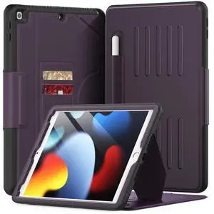 KAIJIAbox Case for iPad 9th/8th/7th Generation Case 10.2 inch 2021/2020/2019, PU Leather Strong Magnetic Cover with Multi-Angle Magnetic Stand, Pencil Holder, Card Slots, Auto Sleep/Wake, Purple