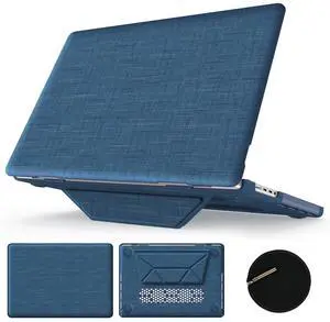 Case for MacBook Pro 16 Inch Case, 2024-2021 M4 M3 M2 M1 Pro/Max, Compatible A3186 A3403 A2991 A2780 A2485, Foldable Stand and Mouse Pad/Bag, Plastic Hard Shell, Woven Fabric Protective Cover, Navy