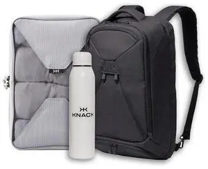 Knack Series 1 Laptop Backpack Travel Set Fits up to 15 Inch - Includes Expandable Packing Insert, and Knack's Insulated Bottle, TSA Approved, Expandable Travel Backpacks (Black, Medium)