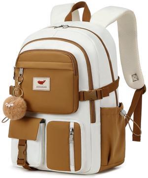 Laptop Backpack 15.6 Inch Kids Elementary Middle High School Bag College Backpacks Anti Theft Travel Back Pack Large Bookbags for Teens Girls Women Students (Beige Khaki)