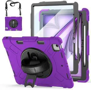 Case for iPad Air 13 Inch M3/M2 (2025/2024): Silicone Shockproof Case with Screen Protector - Stand - Handle - Shoulder Strap - Pen Holder- Purple